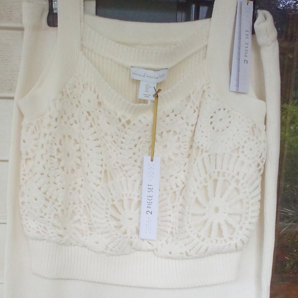House of Harlow 1960 2PC Crocheted Crop Top & Maxi Skirt Size: L NWT